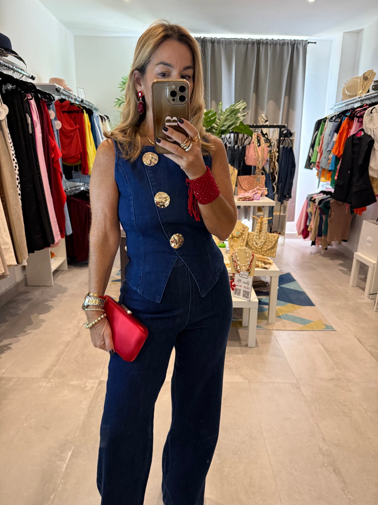 CB 6373 GOLD BUTTON VEST & DENIM PANTS SET