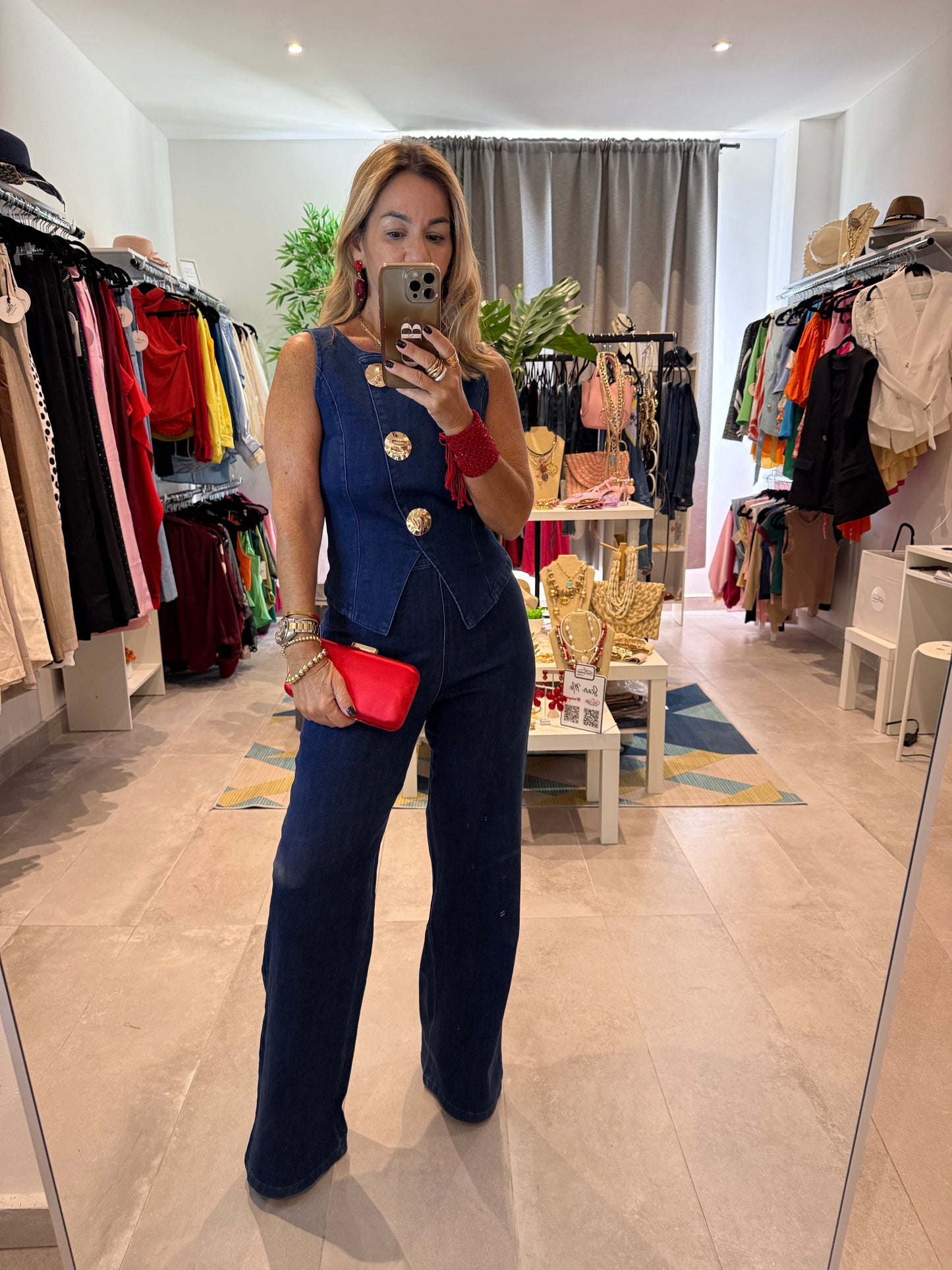 CB 6373 GOLD BUTTON VEST & DENIM PANTS SET