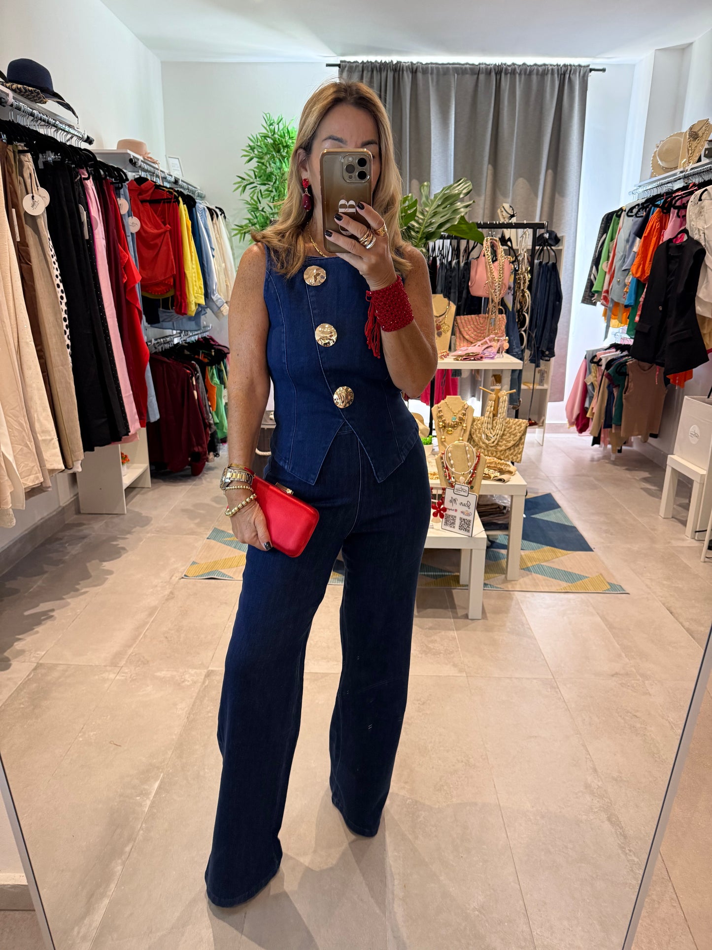 CB 6373 GOLD BUTTON VEST & DENIM PANTS SET